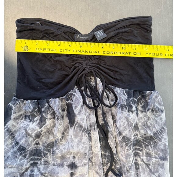 Raviya Swim Ruched Strapless Cover Up Open Flyaway Dress Sheer Tie-Dyed‎ Black - Picture 11 of 14